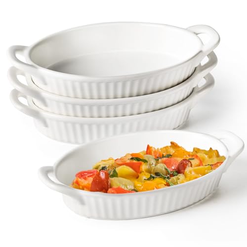 Frewinky Au Gratin Auflaufformen-Set, Keramik, mit Griffen, hitzebeständig, Mini-Auflaufformen für Ofen, ovale Porzellan-Backformen zum Gratinieren, Auflaufformen und Braten, 4er-Set, Weiß Frewinky Au Gratin Auflaufformen-Set, Keramik, mit Griffen, hitzebeständig, Mini-Auflaufformen für Ofen, ovale Porzellan-Backformen zum Gratinieren, Auflaufformen und Braten, 4er-Set, Weiß von Frewinky