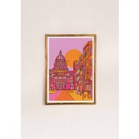 Belfast Kunstdruck | Kunst Zeichnung Heller Reisedruck Reise Geschenk Rosa Und Lila Poster von FreyaNiamhDesignShop