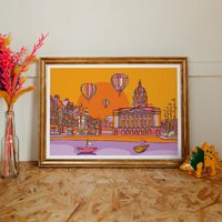 Nottingham Art Print Zeichnung Travel Bright Wall Poster Heißluftballon Toy Boat von FreyaNiamhDesignShop