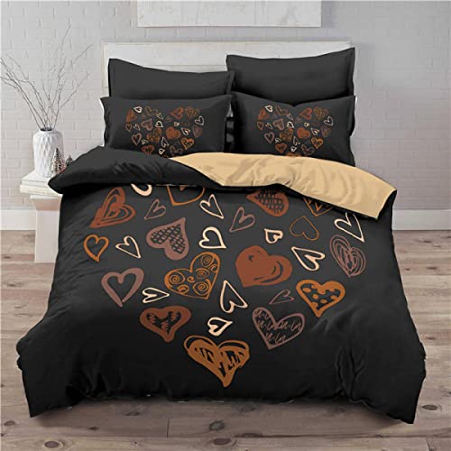 Freyamy 3D Aesthetic Bettwäsche 135x200cm 2teilig Schwarz Bunt Herzmotiv Liebe Modern Mikrofaser Kinderbettwäsche Weiche Bequem Einzelbett Bettbezug mit Reißverschluss und Kissenbezug 80x80cm von Freyamy