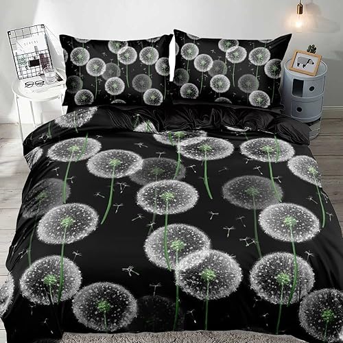 Freyamy 3D Blüten Bettwäsche 135x200cm 2teilig Schwarz Weiß Blumen Bettwäsche Romantisch Floral Mädchen Bettwaren-Sets 100% Microfaser Bettbezug mit Reißverschluss und Kissenbezug 80x80cm von Freyamy