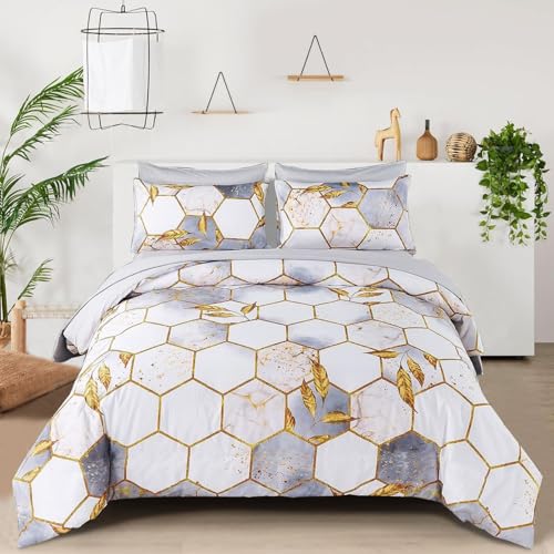 Freyamy 3D Marmor Bettwäsche 135x200cm 2teilig Braun Gold Geometrische Marmormuster Luxus Bettwäsche 100% Mikrofaser Bettwaren-Sets Weiche Bettbezug mit Reißverschluss und Kissenbezug 80x80cm von Freyamy