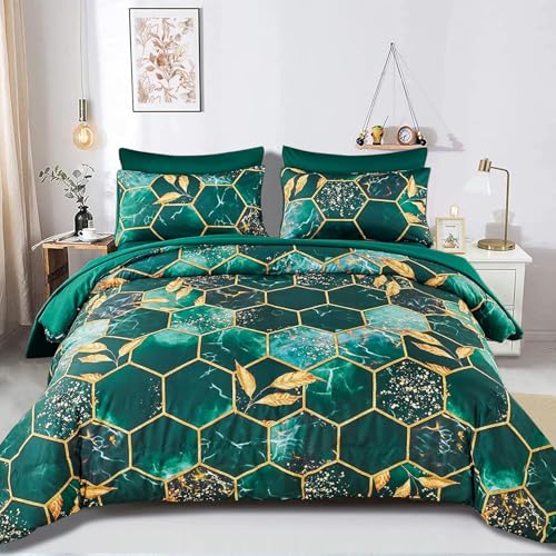 Freyamy 3D Marmor Bettwäsche 135x200cm 2teilig Grün Gold Geometrische Marmormuster Luxus Bettwäsche 100% Mikrofaser Bettwaren-Sets Weiche Bettbezug mit Reißverschluss und Kissenbezug 80x80cm von Freyamy