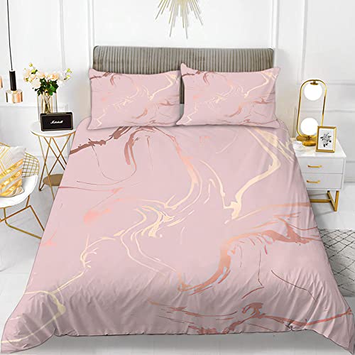 Freyamy Bettwäsche 135x200 2teilig Rosa Gold Marmor Optik Modern Bettwäsche Set Mikrofaser Wendebettwäsche Set Luxus Einzelbett 1 Bettbezüge mit Reißverschlüsse und 1 Kissenbezug 80x80 von Freyamy