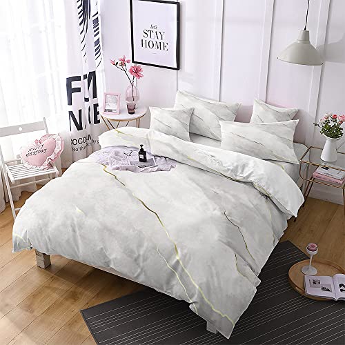 Freyamy Bettwäsche 135x200 2teilig Weiß Gold Marmor Optik Modern Bettwäsche Set Mikrofaser Wendebettwäsche Set Luxus Einzelbett 1 Bettbezüge mit Reißverschlüsse und 1 Kissenbezug 80x80 von Freyamy