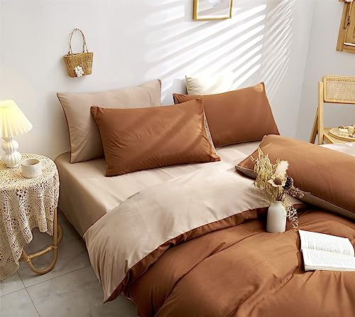 Freyamy Bettwäsche 135x200 cm 4teilig Orange Karamell Beige Uni Einfarbig Wendebettwäsche Moderne Bettwäsche Set 2 Deckenbezug und 2 Kissenbezug 80x80 cm mit Reißverschlüsse für Einzelbett von Freyamy