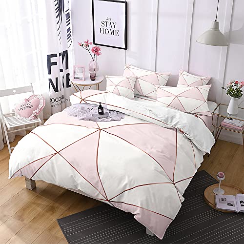 Freyamy Bettwäsche 155x220 2teilig Marmor Weiß Rosa Graffiti Wendebettwäsche Set Einzelbett Mikrofaser Metallic-Glitzermuster Teenager 1 Bettbezüge mit Reißverschlüsse und 1 Kissenbezug 80x80 von Freyamy