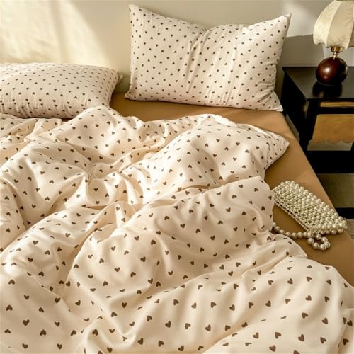 Freyamy Bettwäsche 155x220 Creme, Brown HerzBettwäsche für Mädchen,2teilig Wende Bettwäsche Set Microfaser Bettbezug mit Reißverschluss + 1 Kissenbezug 80x80 cm Freyamy Bettwäsche 155x220 Creme, Brown HerzBettwäsche für Mädchen,2teilig Wende Bettwäsche Set Microfaser Bettbezug mit Reißverschluss + 1 Kissenbezug 80x80 cm von Freyamy