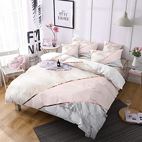 Freyamy Bettwäsche 200x220 3teilig Weiß Rosa grau Modern Marmor Optik Wendebettwäsche Set Mikrofaser Doppelbett Luxus Kinder 1 Bettbezüge mit Reißverschlüsse und 2 Kissenbezug 80x80 von Freyamy