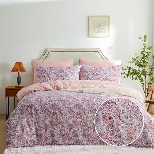 Freyamy Bettwäsche Set Boho 155x220cm 2Teilig Rosa Pink Türkis Mandala Bohemian Style Bettbezug 100% Mikrofaser Indishes Muster Wendebettwäsche mit Kissenbezug 80x80cm Reißverschlus von Freyamy