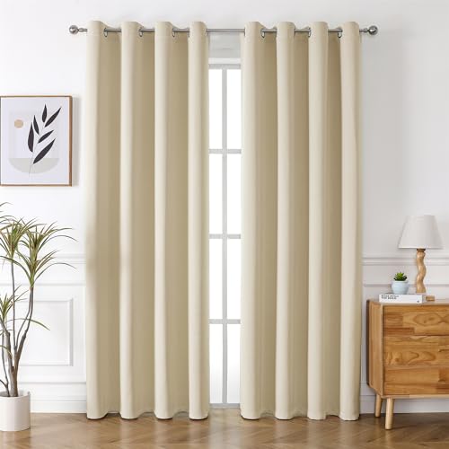 Freyamy Blickdicht Gardinen Wohnzimmer,Dicke Vorhänge mit Ösen,Weich Thermogardine Verdunkelung Ösenvorhang,Kälteschutz Warm Vorhänge für Schlafzimmer,Beige Vorhang 2er Set 200x150cm(HxB) von Freyamy