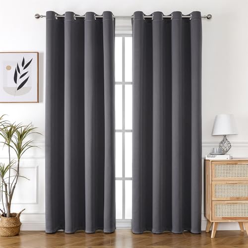 Freyamy Blickdicht Gardinen Wohnzimmer,Dicke Vorhänge mit Ösen,Weich Thermogardine Verdunkelung Ösenvorhang,Kälteschutz Warm Vorhänge für Schlafzimmer,Dunkelgrau Vorhang 2er Set 130x100cm(HxB) von Freyamy