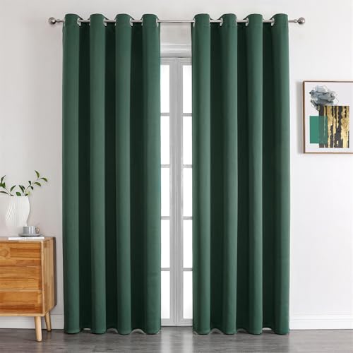 Freyamy Blickdicht Gardinen Wohnzimmer,Dicke Vorhänge mit Ösen,Weich Thermogardine Verdunkelung Ösenvorhang,Kälteschutz Warm Vorhänge für Schlafzimmer,Dunkelgrün Vorhang 2er Set 214x132cm(HxB) von Freyamy