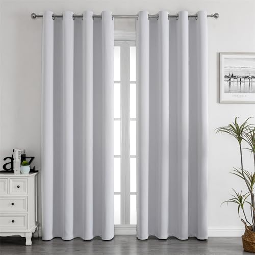 Freyamy Blickdicht Gardinen Wohnzimmer,Dicke Vorhänge mit Ösen,Weich Thermogardine Verdunkelung Ösenvorhang,Kälteschutz Warm Vorhänge für Schlafzimmer,Grau Weiß Vorhang 2er Set 160x132cm(HxB) von Freyamy