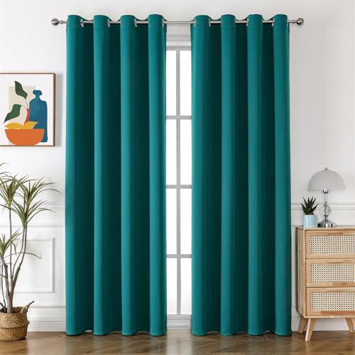 Freyamy Blickdicht Gardinen Wohnzimmer,Dicke Vorhänge mit Ösen,Weich Thermogardine Verdunkelung Ösenvorhang,Kälteschutz Warm Vorhänge für Schlafzimmer,Petrol Blau Vorhang 2er Set 214x132cm(HxB) von Freyamy