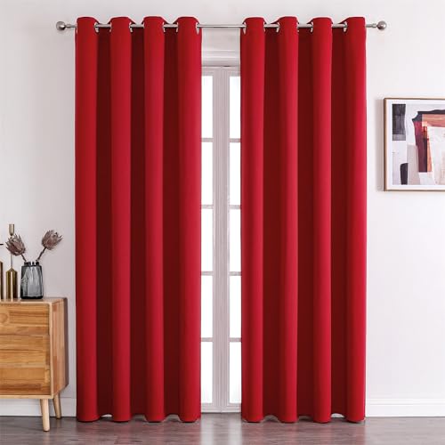 Freyamy Blickdicht Gardinen Wohnzimmer,Dicke Vorhänge mit Ösen,Weich Thermogardine Verdunkelung Ösenvorhang,Kälteschutz Warm Vorhänge für Schlafzimmer,Rot Vorhang 2er Set 244x132cm(HxB) von Freyamy