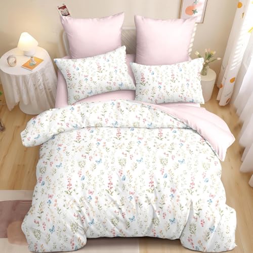 Freyamy Blumen Bettwäsche 135x200cm 4teilig Weiß Rosa Bunt Floral Schmetterling Mädchen Bettwaren-Sets Microfaser Kinder Deckenbezug 2 Bettbezug mit Reißverschluss und 2 Kissenbezug 80x80cm Freyamy Blumen Bettwäsche 135x200cm 4teilig Weiß Rosa Bunt Floral Schmetterling Mädchen Bettwaren-Sets Microfaser Kinder Deckenbezug 2 Bettbezug mit Reißverschluss und 2 Kissenbezug 80x80cm von Freyamy