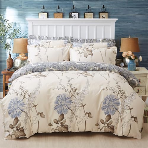 Freyamy Blumen Bettwäsche 220x240cm 3teilig Beige Bunt Floral Elegante Bettwaren-Sets 100% Microfaser Weiche Mädchen Bettbezug mit Reißverschluss und 2 Kissenbezug 80x80cm von Freyamy