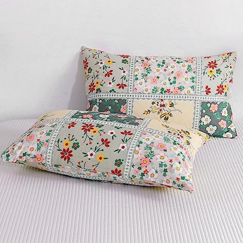 Freyamy Blumen Kissenbezug 40x80cm 2er Set Gelb Bunt Vintage Drucken Kopfkissenbezug Chic Modern Mädchen Kissenhülle Gebürstet Microfaser Weiche Kissenbezug mit Reißverschluss von Freyamy