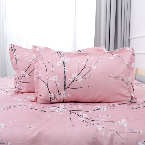 Freyamy Blumen Kissenbezug 40x80cm 2er Set Rosa Pflaumenblüten Zweig Kopfkissenbezug Bequem Romantisch Kissenhülle Gebürstet Microfaser Weiche Kissenbezug mit Reißverschluss von Freyamy