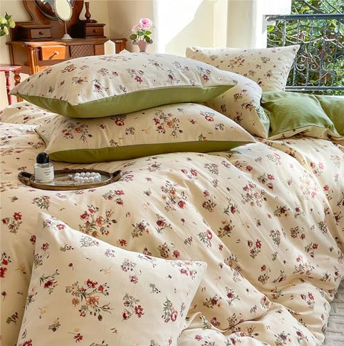 Freyamy Blumen Kissenbezug 80x80cm 2er Set Grün Beige Bunt Blätter Pflanzen Kopfkissenbezug Floral Mädchen Kissenhülle 100% Microfaser Blumenmuster Kissenbezug mit Reißverschluss von Freyamy