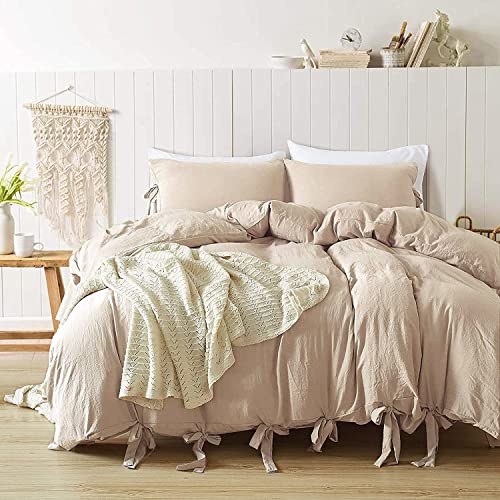 Freyamy Böhmen Bettwäsche 200x200cm 3teilig Khaki Fliege Boho Chic Wendebettwäsche Gewaschene Mikrofaser Bettwaren-Sets Weiche Bettbezug mit Reißverschluss und 2 Kissenbezug 80x80cm von Freyamy