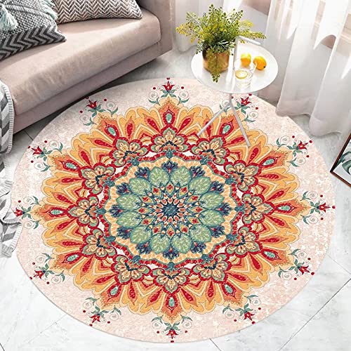 Freyamy Böhmen Teppich Rund 100cm Indische Marokko Vintage Teppiche rutschfest Waschbarer Teppich Wohnzimmer Schlafzimmer Dekorative Teppich Boho kinderteppich Küche Badezimmer Fußabtreter von Freyamy