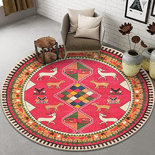 Freyamy Böhmen Teppich Rund 120cm Indische Marokko Vintage Teppiche rutschfest Waschbarer Teppich Wohnzimmer Schlafzimmer Dekorative Teppich Boho kinderteppich Küche Badezimmer Fußabtreter von Freyamy