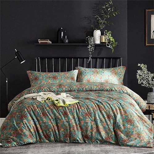 Freyamy Boho Bettwäsche 220x240cm 3teilig Grün Bunt Blumen Vintage Bettwaren-Sets Gebürstet Microfaser Weiche Wendebettwäsche Bohemian Florale Bettbezug mit Reißverschluss und 2 Kissenbezug 80x80cm von Freyamy