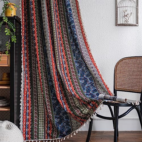 Freyamy Boho Vorhänge 2er Set Gardinen mit Beige Quasten Baumwolle Leinen Halbverdunkelungsvorhänge Transluzente Gardinenschals mit Stangedurchzug für Wohnzimmer Schlafzimmer,160x150cm(HxB) von Freyamy