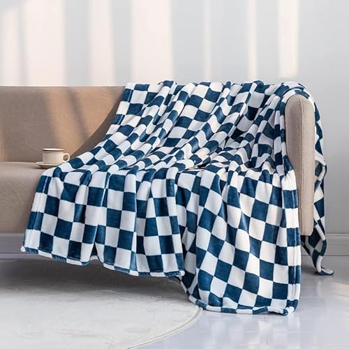 Freyamy Flanell Kuscheldecke 100x150cm Blau Gitter Flannel Flauschige Wohndecke Winter Warme Fleecedecke Tragbare Überwurfdecke Wohnzimmerdecke Weich Sofadecke TV-Decke Plüsch Tagesdecke Bettdecke von Freyamy