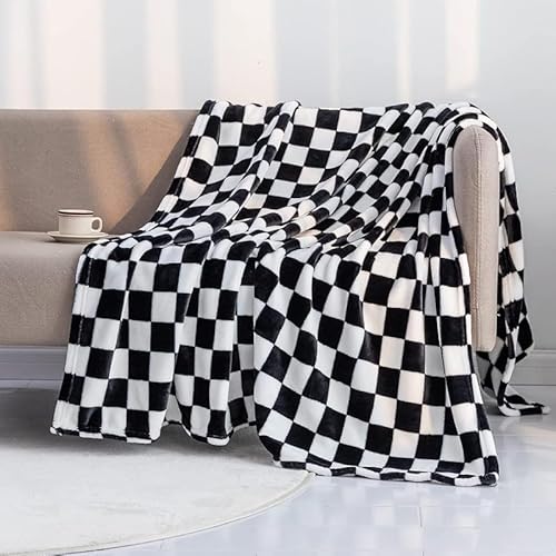 Freyamy Flanell Kuscheldecke 100x150cm Schwarz Gitter Flannel Flauschige Wohndecke Winter Warm Fleecedecke Tragbare Überwurfdecke Wohnzimmerdecke Weich Sofadecke TV-Decke Plüsch Tagesdecke Bettdecke von Freyamy