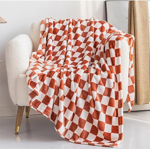 Freyamy Flanell Kuscheldecke 150x200cm Karamell Gitter Flannel Flauschige Wohndecke Winter Warm Fleecedecke Tragbare Überwurfdecke Wohnzimmerdecke Weich Sofadecke TV-Decke Plüsch Tagesdecke Bettdecke von Freyamy