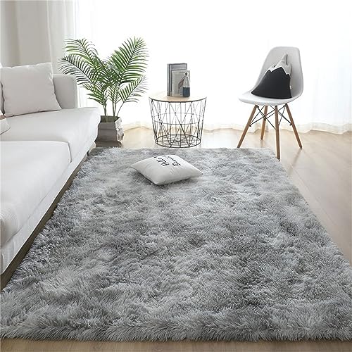 Freyamy Hochflor Teppich 60x120 Wohnzimmerteppich Langflor - Waschbar Teppiche für Schlafzimmer Flauschig Shaggy Wohnzimmer Modern Teppich für Kinderzimmer Area Rug Bettvorleger Carpet Hellgrau von Freyamy