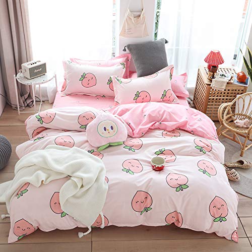 Freyamy Kinderbettwäsche 135x200cm 2teilig Rosa Cartoon Pfirsich Kinder Wendebettwäsche Gebürstet Microfaser Weiche Mädchen Bettwaren-Sets Bettbezug mit Reißverschluss und Kissenbezug 80x80cm von Freyamy