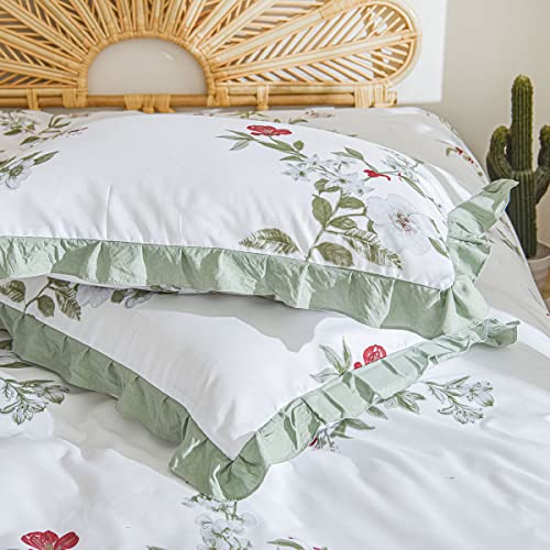 Freyamy Kissenbezug 40x80cm 2er Set Weiß Rot Rüschen Blumen Kopfkissenbezug Romantisch Mädchen Kissenhülle Gebürstet Microfaser Weiche Kissenbezug mit Reißverschluss von Freyamy