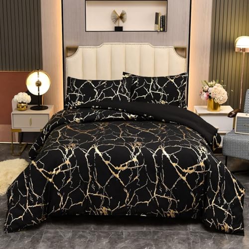 Freyamy Marmor Optik Bettwäsche 135x200 4tlg Schwarz Gold Marmor Glitzermuster Luxus Bettwaren-Sets Marmormuster Mikrofaser Deckenbezug 2 Bettbezug mit Reißverschluss und 2 Kissenbezug 80x80cm Freyamy Marmor Optik Bettwäsche 135x200 4tlg Schwarz Gold Marmor Glitzermuster Luxus Bettwaren-Sets Marmormuster Mikrofaser Deckenbezug 2 Bettbezug mit Reißverschluss und 2 Kissenbezug 80x80cm von Freyamy