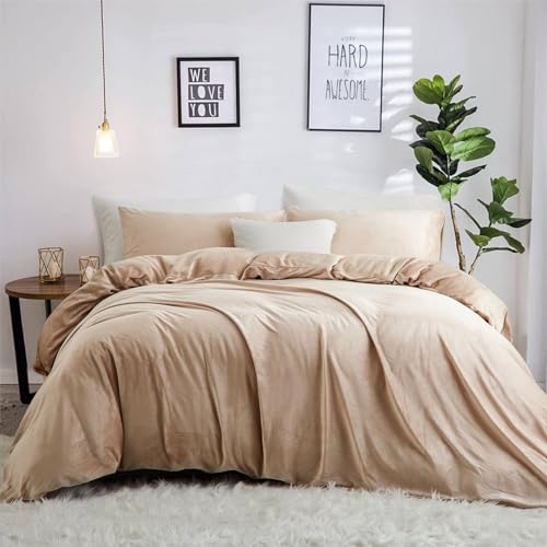 Freyamy Plüsch Bettwäsche Set 135x200 4Teilig Khaki Samt Biber Cashmere Touch Winterbettwäsche Flanell Flauschige Wendebettwäsche Warme Winter Bettwäsche mit 2 Bettbezug und 2 Kissenbezug Freyamy Plüsch Bettwäsche Set 135x200 4Teilig Khaki Samt Biber Cashmere Touch Winterbettwäsche Flanell Flauschige Wendebettwäsche Warme Winter Bettwäsche mit 2 Bettbezug und 2 Kissenbezug von Freyamy
