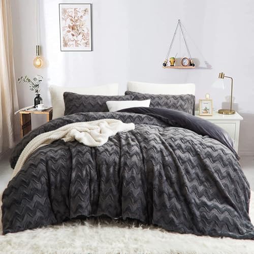 Freyamy Plüsch Kissenbezug 40x80cm 2er Set Dunkelgrau Flauschig Kunstfell Kopfkissenbezug Flanell Fleece Samt Biber Kissenhülle Warme Cashmere Touch Zierkissenbezug von Freyamy