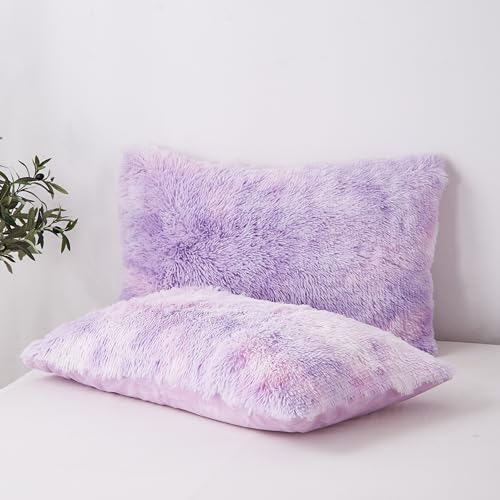 Freyamy Plüsch Kissenbezug 40x80cm 2er Set Violett Langhaar Flauschig Kopfkissenbezug Flanell Samt Biber Kissenhülle Winter Warme Zierkissenbezug von Freyamy