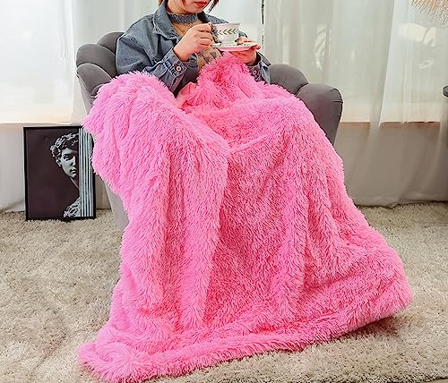 Freyamy Plüsch Kunstpelz Kuscheldecke 160x200cm Rosa Flanell Warme Wurfdecke Microfaser Kunstfell Wende Wohndecke Weich Komfort Felldecke Sofa Decke TV-Decke Klimaanlage Decke Flauschig Tagesdecke von Freyamy