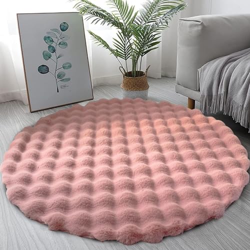 Freyamy Plüsch Teppich Rund 140cm Rosa Einfarbig Hochflorteppiche Flauschige Weich Teppiche Waschbar rutschfest Teppiche Modern Dekorative Teppich für Wohnzimmer Schlafzimmer Kinderzimmer von Freyamy