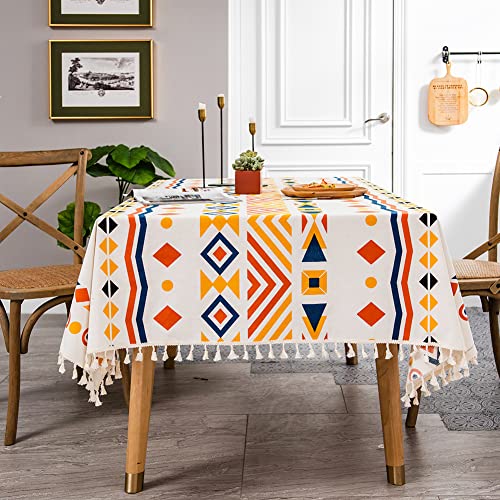 Freyamy Quaste Tischdecke 120x120 cm Bohemian Geometrie Bunt Quadrat Tischtuch Baumwolle und Leinen Indischer Stil Tischdecke Couchtisch Home Abwaschbar Küchentischabdeckung für Speisetisch von Freyamy