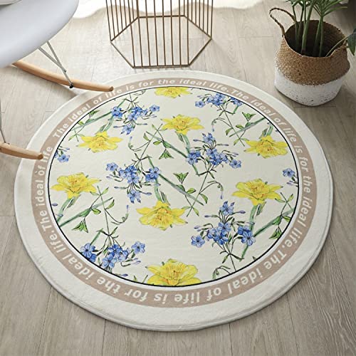 Freyamy Rund Teppich 100cm Gelb Blume Teppiche Plüsch Weich Teppich rutschfeste Waschbarer Teppich Chic Modern Dekorative Wohnzimmer Schlafzimmer Teppich Küche Fußmatte Haustierteppich von Freyamy