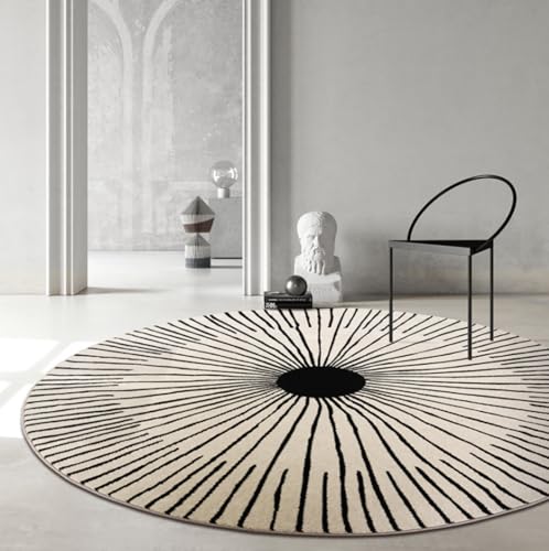 Freyamy Rund Teppich 100cm Hochflor Geometrisch Streifen Teppiche Plüsch Flauschig Weich Teppich Waschbar Modern Wohnzimmer Schlafzimmer Dekorative Küche Fußmatte Haustierteppich von Freyamy