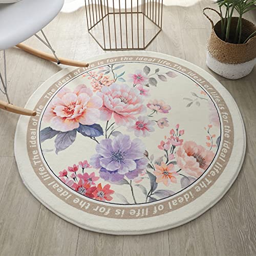 Freyamy Rund Teppich 100cm Rosa Blume Teppiche Plüsch Weich Teppich rutschfeste Waschbarer Teppich Chic Modern Dekorative Wohnzimmer Schlafzimmer Teppich Küche Fußmatte Haustierteppich von Freyamy