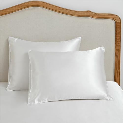 Freyamy Satin Kissenbezug 40x80cm 2er Set Weiß Uni Seidig Glatt Luxus Kopfkissenbezug Unifarben Seide Glänzend Kissenhülle Sommer Kühlender Kissenbezüge mit Reißverschluss von Freyamy