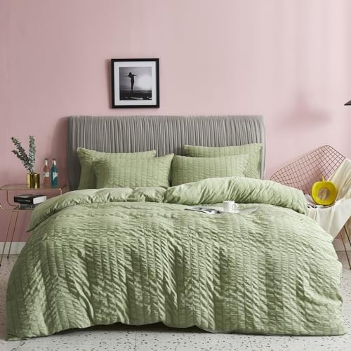 Freyamy Seersucker Bettwäsche 200x220cm 3teilig Grün Geprägt Streifen Strukturiert Bettwaren-Sets Uni Gebürstet Microfaser Weiche Bettbezug mit Reißverschluss und 2 Kissenbezug 80x80cm Freyamy Seersucker Bettwäsche 200x220cm 3teilig Grün Geprägt Streifen Strukturiert Bettwaren-Sets Uni Gebürstet Microfaser Weiche Bettbezug mit Reißverschluss und 2 Kissenbezug 80x80cm von Freyamy