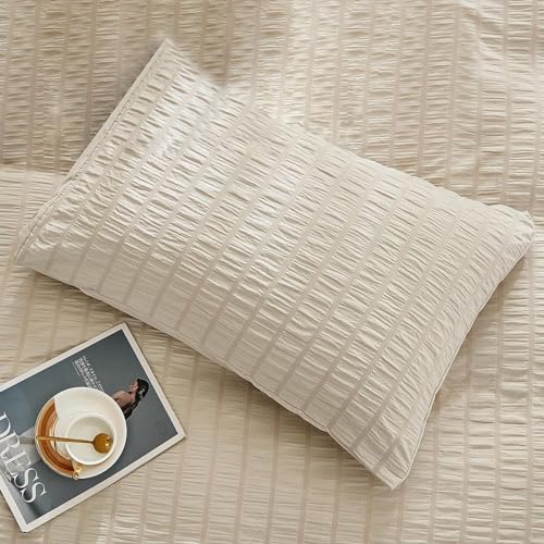 Freyamy Seersucker Kissenbezug 40x80cm 2er Set Beige Geprägt Streifen Strukturiert Chic Kopfkissenbezug 100% Microfaser Weiche Kissenhülle Bequem Kissenbezug mit Reißverschluss Freyamy Seersucker Kissenbezug 40x80cm 2er Set Beige Geprägt Streifen Strukturiert Chic Kopfkissenbezug 100% Microfaser Weiche Kissenhülle Bequem Kissenbezug mit Reißverschluss von Freyamy