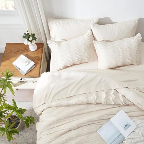 Freyamy Seersucker Kissenbezug 40x80cm 2er Set Beige Geprägt Streifen Strukturiert Chic Kopfkissenbezug Gebürstet Microfaser Weiche Kissenhülle Bequem Kissenbezug mit Reißverschluss von Freyamy